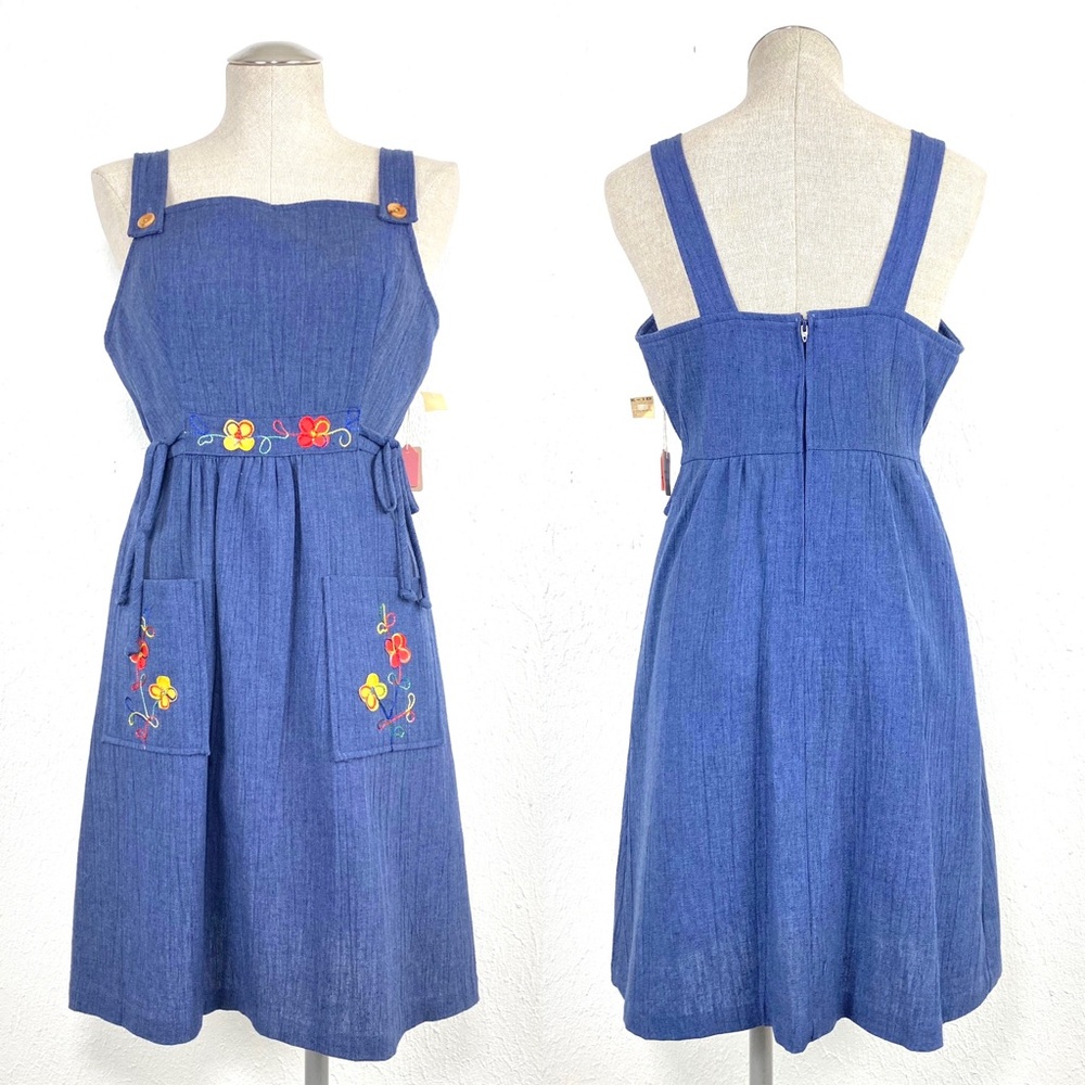 1970s Deadstock Vintage New with Tags Blue Summer Sundress with Pockets